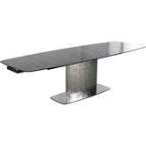 Nora 71" Extendable Dining Table in Gloss Black Glass & Brushed Steel